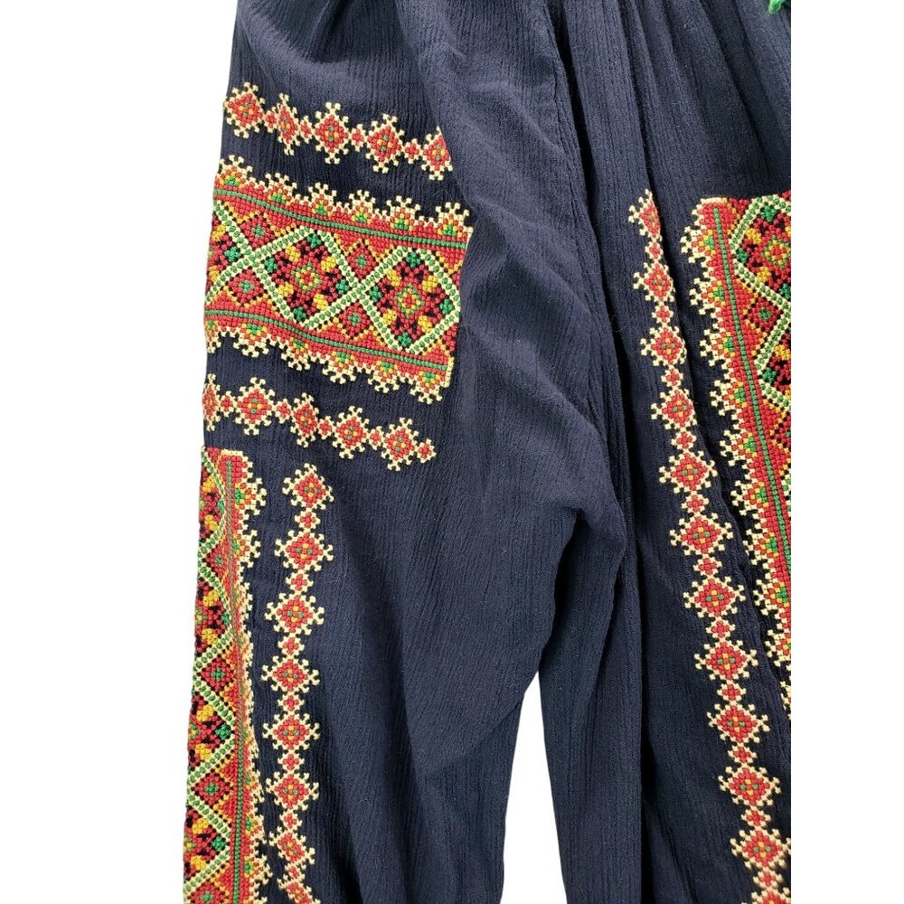 Ukrainian Traditional Blouse XXL Navy Colorful Geometric CrossStitch Embroidery - Picture 9 of 11